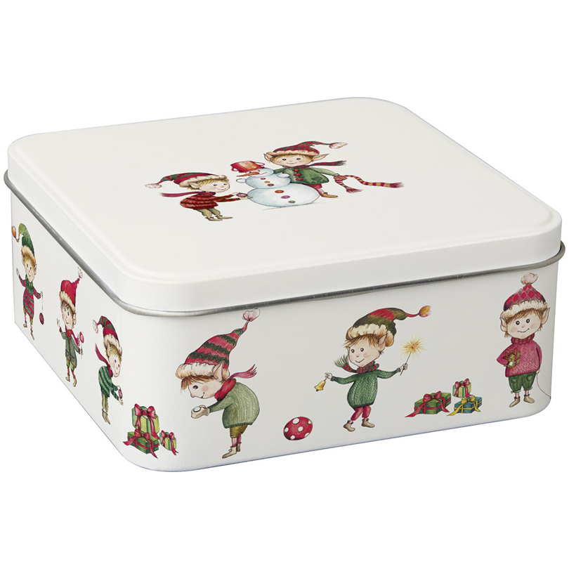 scatola in latta porta biscotti e dolcetti di Natale Elves at Work