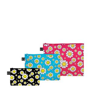 Zip Pocket Loqi – 3 Bustine da Viaggio "Smiley & Flowers" (recycled)