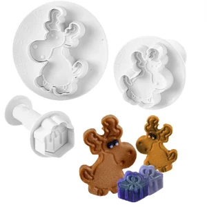 Stampo per Biscotti di Natale con espulsore "Renne & Pacco Dono" (3 pz)