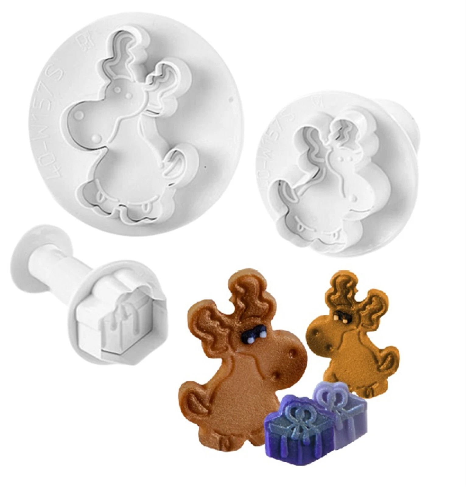 Stampo per Biscotti di Natale con espulsore "Renne & Pacco Dono" (3 pz)