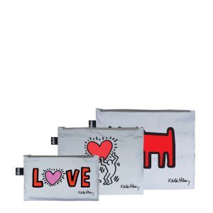 Zip Pocket Loqi – 3 Bustine da Viaggio Reflective - Keith Haring Dog, Dancing Heart, Love 7167208