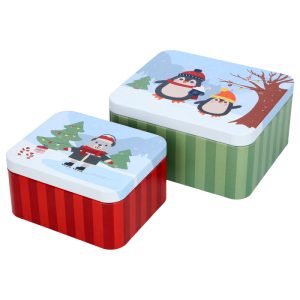 SCATOLE IN LATTA PORTA BISCOTTI "Winter Market" – 2 Scatole Piccola & Media