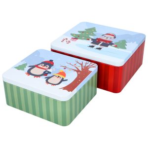 Scatole In Latta Porta Biscotti "Winter Market" – 2 Scatole: Grande & Extra Grande