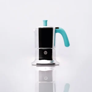 Caffettiera "Angelina Made in Italy" - Moka Adatta a Induzione 1 tazza acciaio brillante & turchese