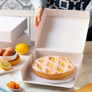 Scatola Bassa in Cartone per Crostate, Pastiere e Torte Moderne - cm 26,5x26,5x6H