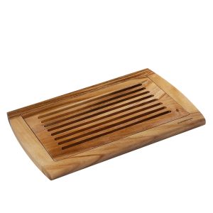 Tagliere per Pane Rettangolare in Acacia con Griglia & Vassoio Raccogli Briciole - cm 42x28xx2
