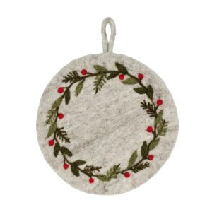 Sottopentola tondo in Feltro di Lana "Berry Wreath" cm Ø21