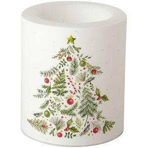 Candela di Natale tonda "Chistmas Branches Tree" - cm 9x10,5