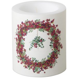 Candela di Natale tonda "Holidays Berry Wreath" - cm 9x10,5